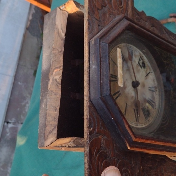 Mid 1800's Sessions Wooden Wall Clock with Gold Accents - Picture 8 of 8